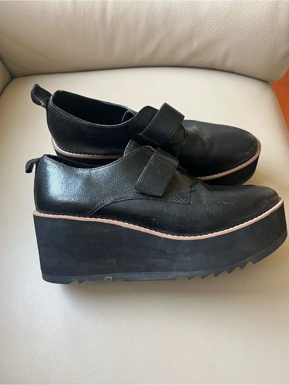 Eileen Fisher Black Zola Wedge Oxford Pebbled Leather  Loafers